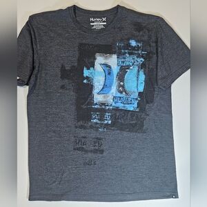 Hurley Mens T-shirt Large Grey Blue Premium Fit Graphic Casual Logo Eco Friendly